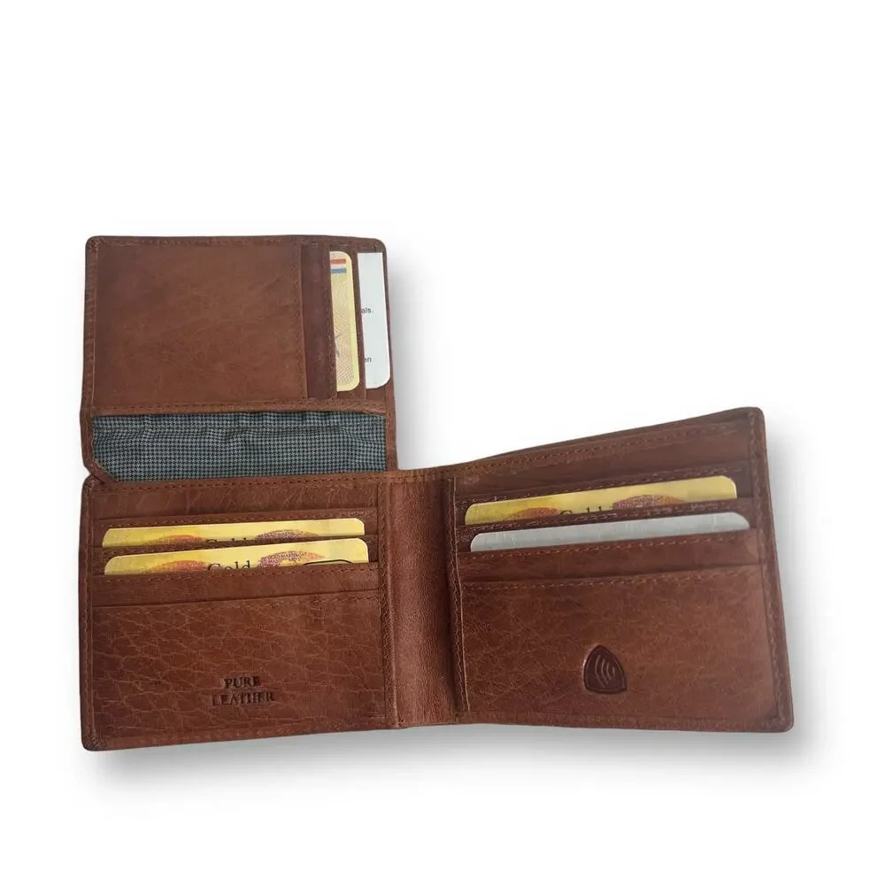 Spikes and Sparrow Thomas Brandy Brown Leather RFID Billfold Wallet 12 Card Slot